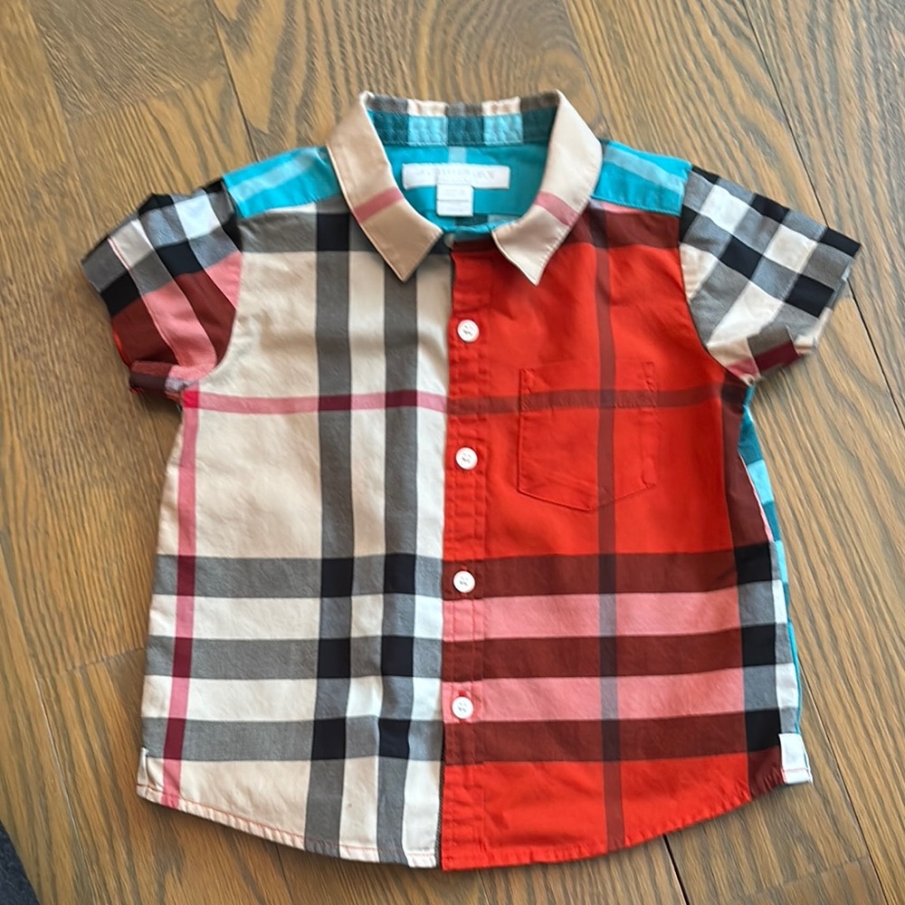 Bold Red and Blue Plaid Button Down Burberry Shirt